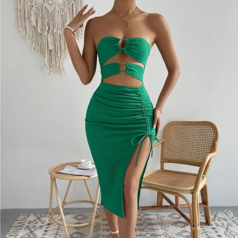 SHEIN SXY RING LINKED CUT OUT DRAWSTRING SPLIT THIGH TUBE DRESS